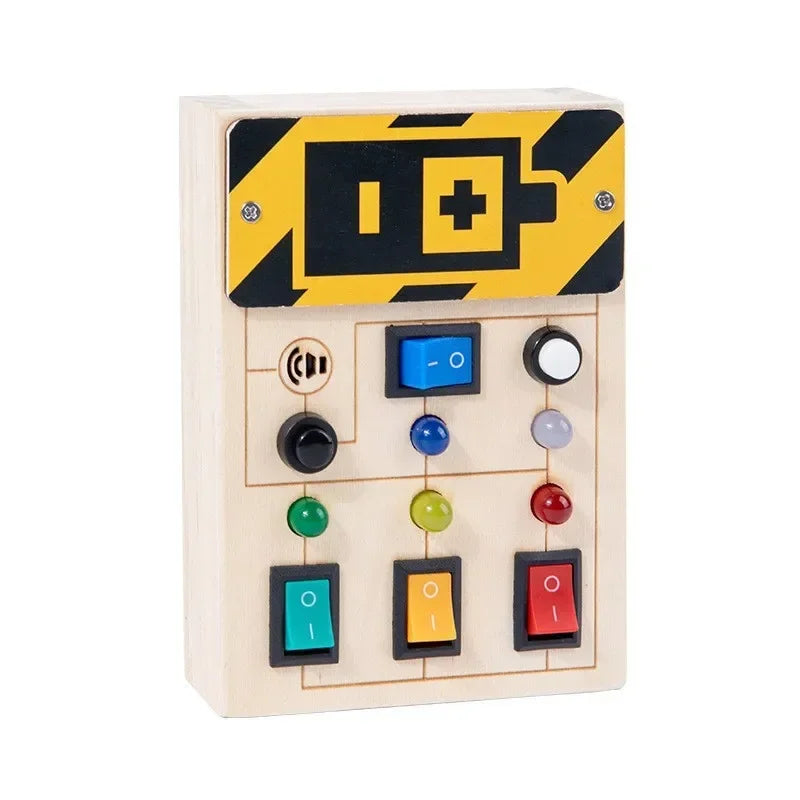 Busy Board Montessori Toys for Toddler, Wooden Sensory Board Switch Toy with Shape Sorter LED Light Up Toys Educational Plane Travel Activity for Girls & Boys
