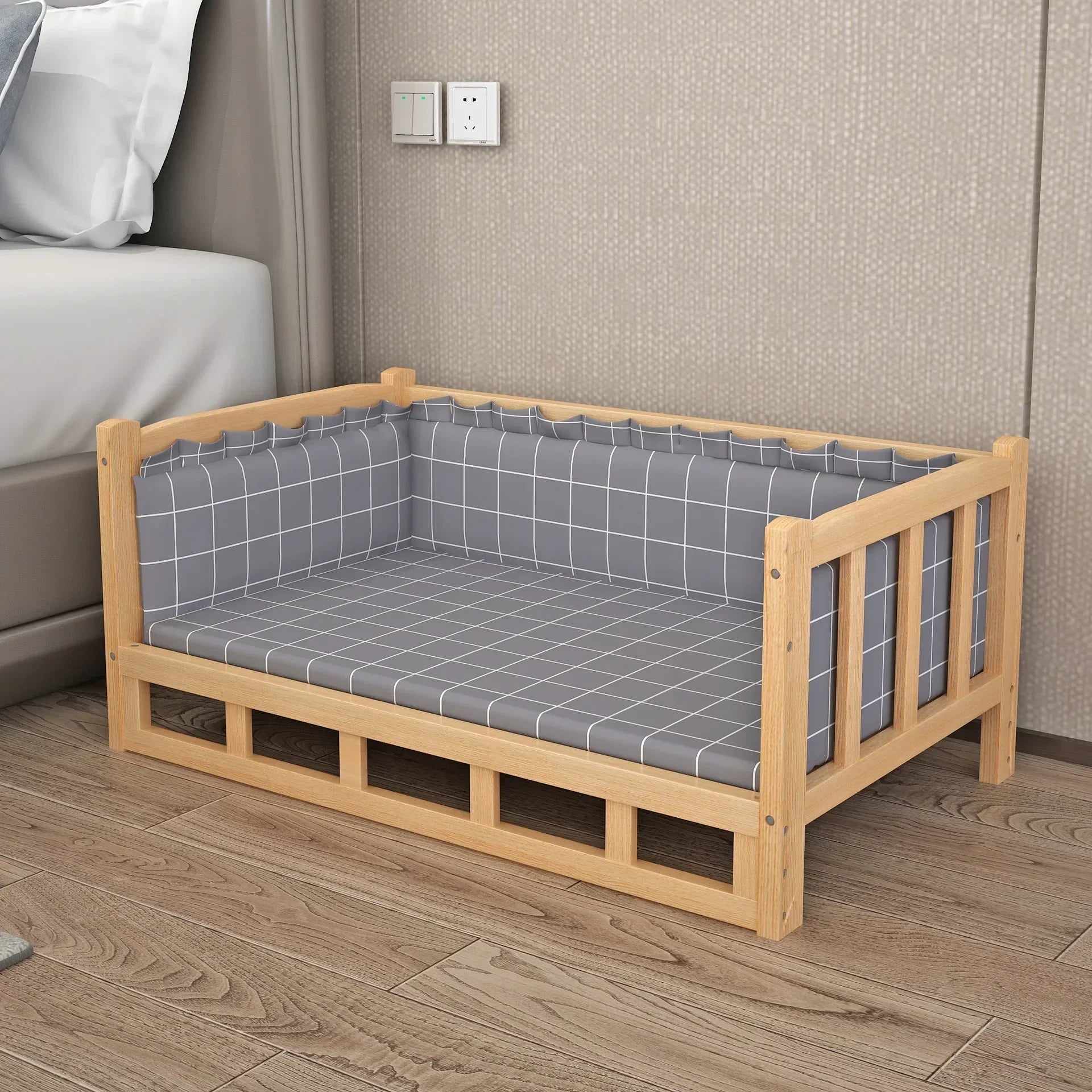 Solid Wood Material Dog Kennel Dog Bed Smooth Polished Teddy Dog Kennel Golden Retriever Detachable Pet Bed Solid Wood Cat Kenne
