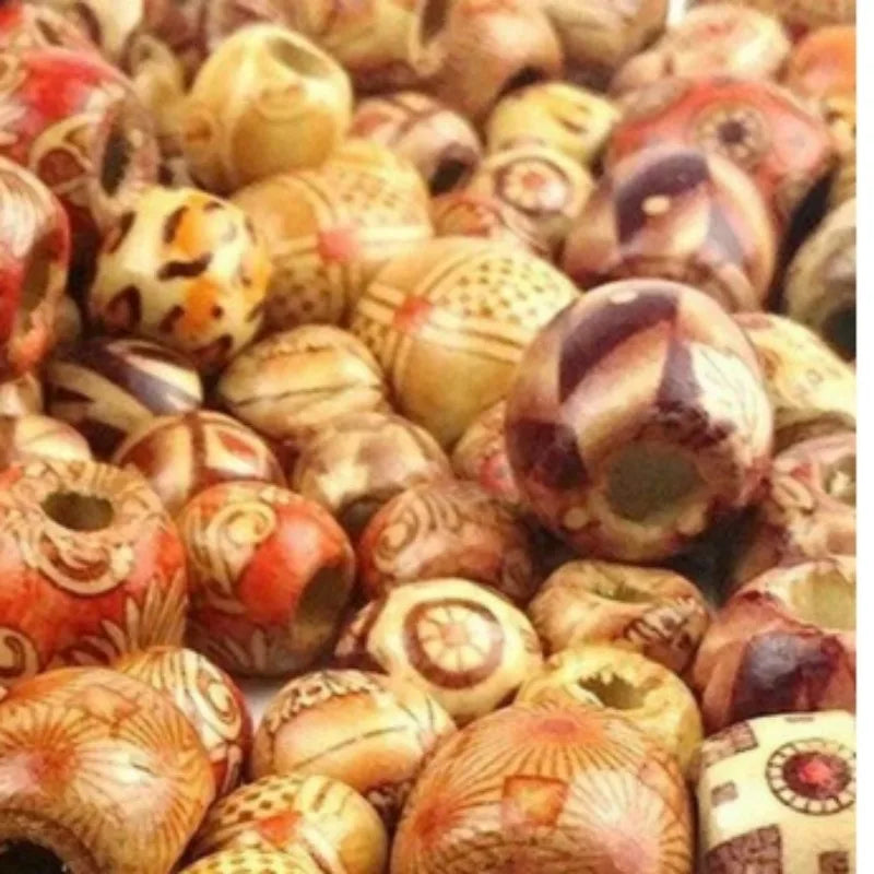 Wood Hair Beads for Braids and Dreadlocks, 12mm Painted Natural Wooden Beads for Loc Dreadlock Hair Accessories for Women