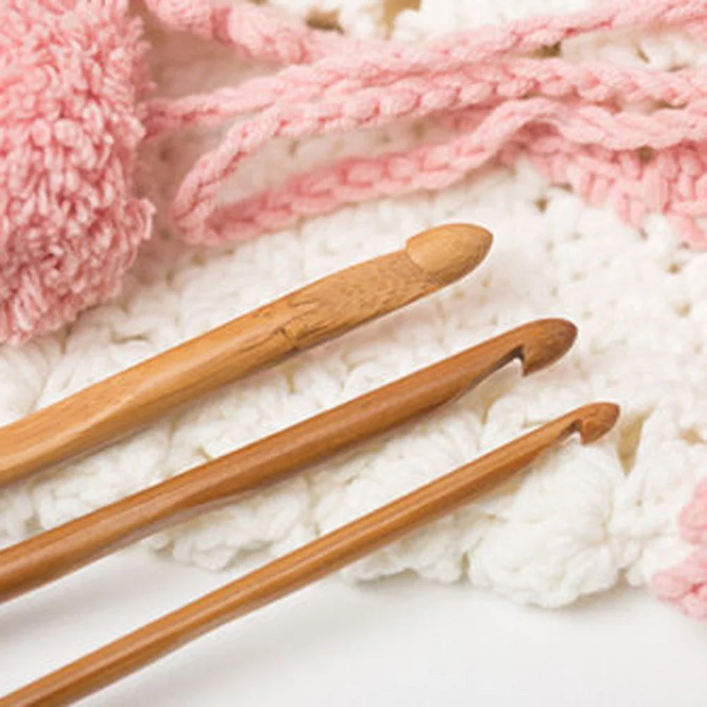 Bamboo Handle Crochet Hook Set Handcrafted Knitting Needles Kit Weave Yarn Craft Tool for DIY Art and Craft Kniiting Gift