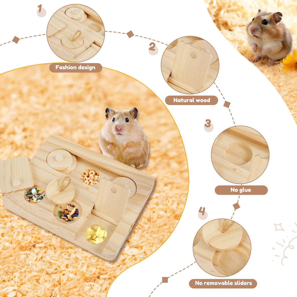 Guinea Pig Foraging Toys, 6 in 1 Hamsters Wooden Interactive Enrichment Toys, Treat Dispenser for Small Animal, for Rabbits, Bunny, Chinchillas, Rats and Gerbils
