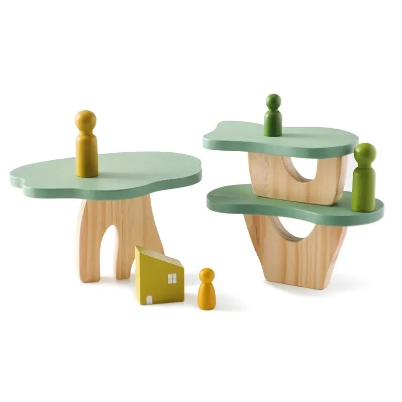 Wooden Tree Toys Balance Toys Wooden Peg Dolls Preschool Learning Educational Montessori Toys, Natural Woodland Trees Creative Accessories for Home Decor