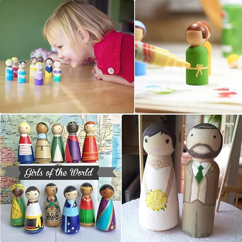 10pcs Wooden Peg Dolls, Unfinished Wooden Male People Shape Nature Plain Wood Body Dolls for Art Craft Projects DIY, Men Pattern