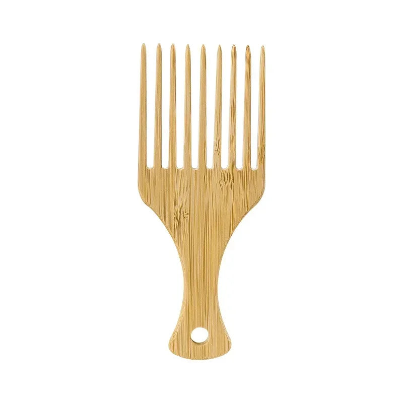 1Pcs Natural Bamboo Wooden Hair Comb Anti-Static Afro Fork Combs For Women Round Wide Tooth Wood Comb Hair Brush women