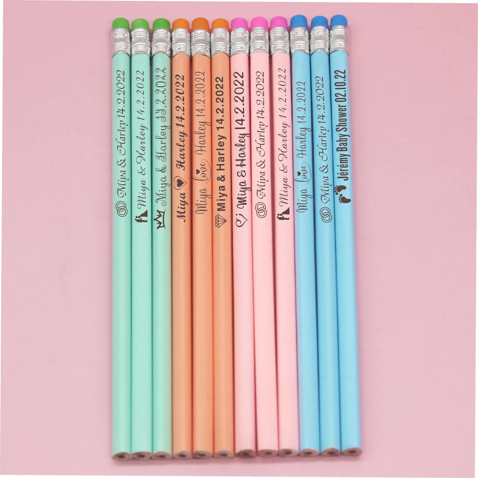 20/50/100 Personalized Colored Wooden Pencils Customized School Decor Pen With Eraser Wedding Gift Favors Baby Shower Party 19CM