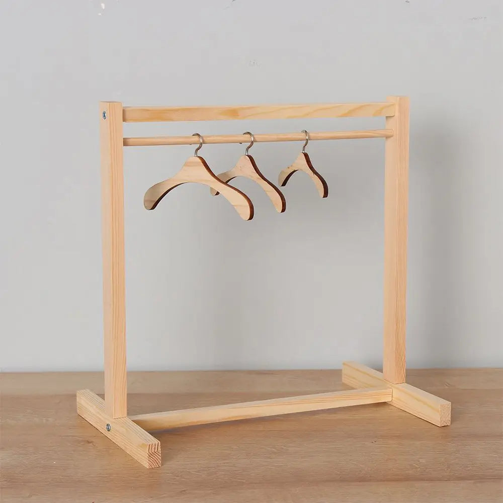 Doll Garment Rack with Wooden Clothes Hanger for 18 Inch Girl Doll Clothes Mini Hangers Wardrobe Furniture Accessories for Dollhouse Baby Shower Supplies (Wood)