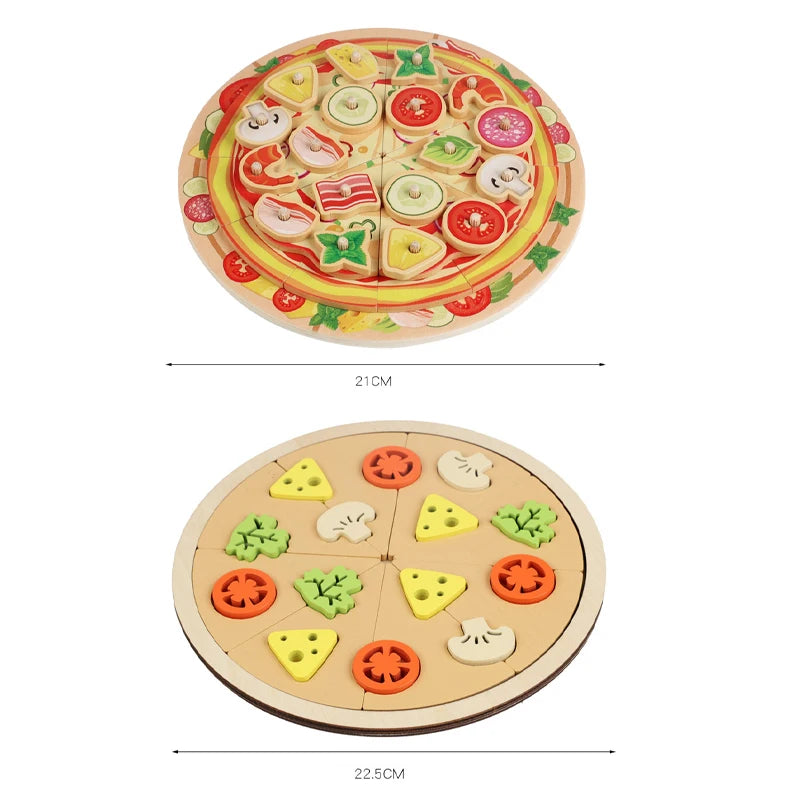 Cutting Play Food Toy for Kids Kitchen,Wooden Pizza Set Pretend Play Kitchen Accessories,Learning Toy Birthday Gifts for Boys Girls Toddlers