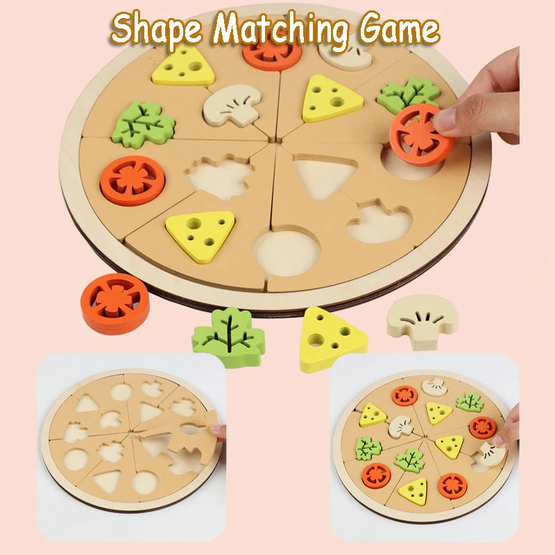 Cutting Play Food Toy for Kids Kitchen,Wooden Pizza Set Pretend Play Kitchen Accessories,Learning Toy Birthday Gifts for Boys Girls Toddlers