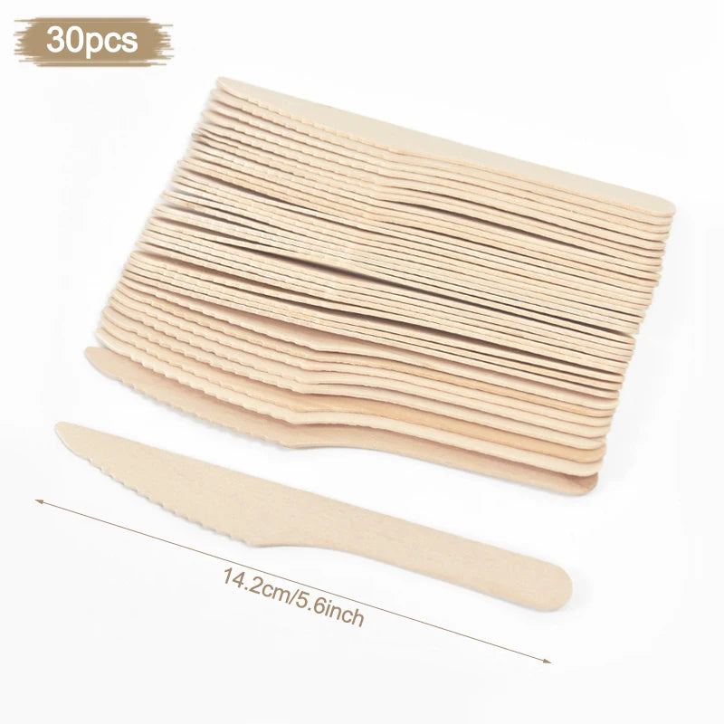 100% Compostable Cutlery Set - Wooden Compostable Utensils - Disposable Wooden Cutlery, Eco Friendly Forks And Spoons Disposable Cutlery Set Party Utensils