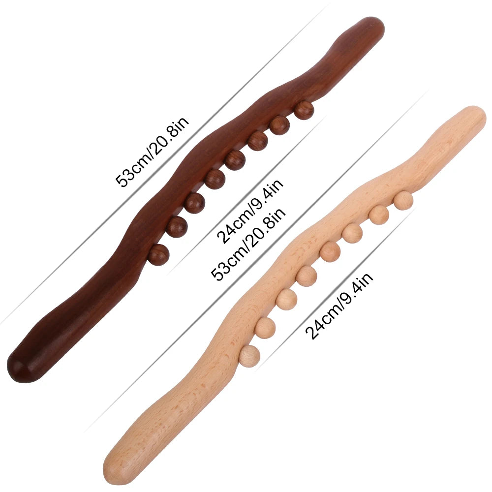 Guasha Wood Massage Stick Tools Wooden Therapy Scraping Lymphatic Drainage Massager, Double Row 20 Beads Point Treatment Gua Sha Tools, Stomach Cellulite Massager, Myofascial Release Tool