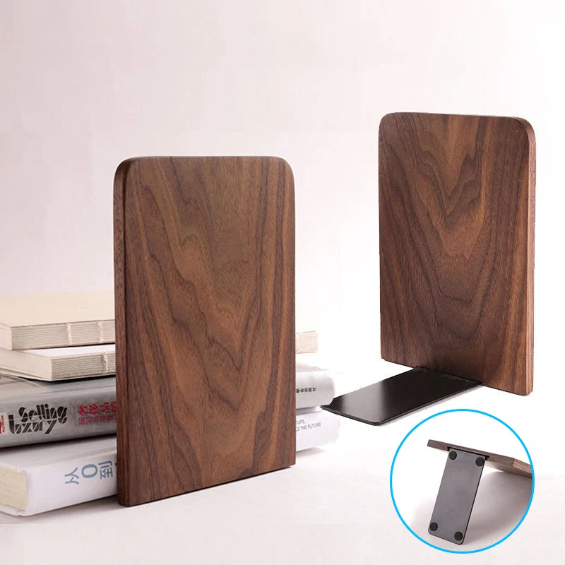 Natural Bamboo Bookend Large Capacity Office Book Ends Anti Slip Book Stand Holder Bookshelf Ends for Home Office Library School Study Decoration