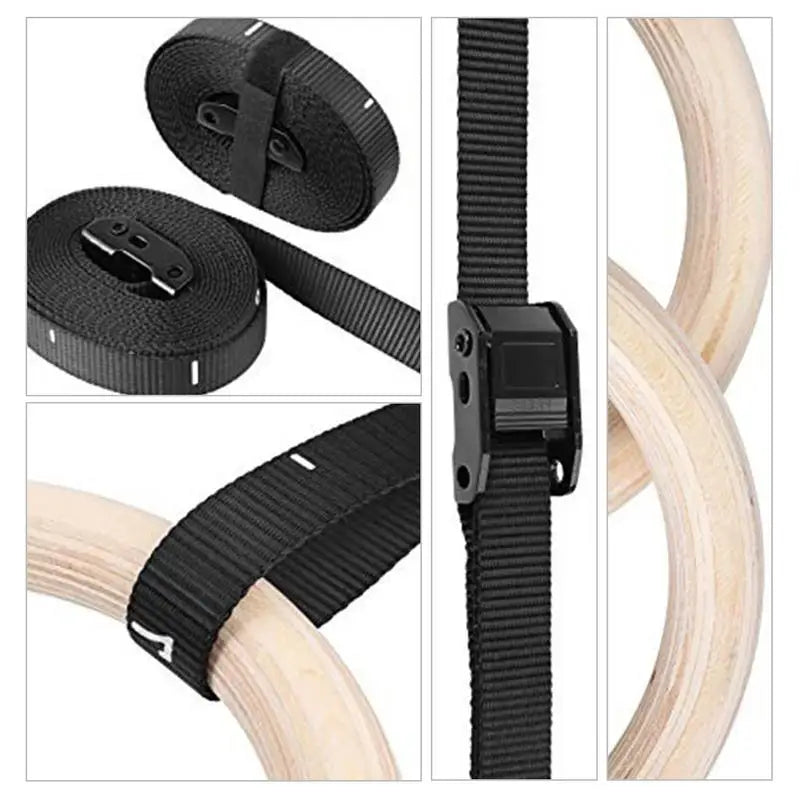 Gymnastic Rings Wooden Gym Rings Olympic Rings Adjustable Straps Pull Up Rings Sets for Workout Bodyweight Fitness Training