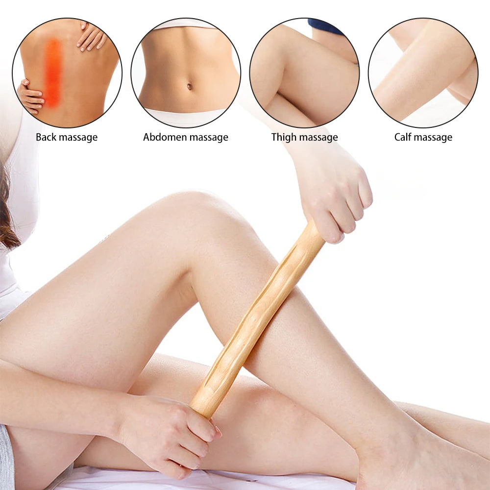 Guasha Wood Massage Stick Tools Wooden Therapy Scraping Lymphatic Drainage Massager, Double Row 20 Beads Point Treatment Gua Sha Tools, Stomach Cellulite Massager, Myofascial Release Tool