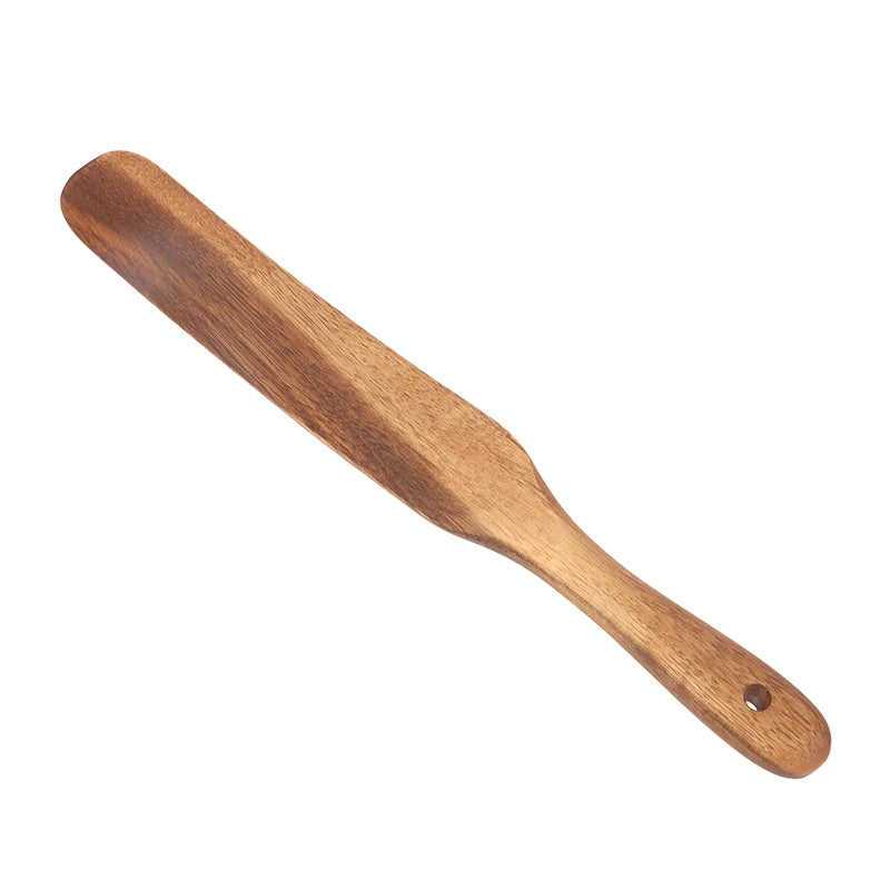 Skinny Spurtle for Sourdough Starter, Mixing, Reaching Bottom of Jar, Dough Whisk, Natural from High Moist Resistance Teak, Spurtles Kitchen Tools Wooden Kitchen Utensils for NonStick Cookware