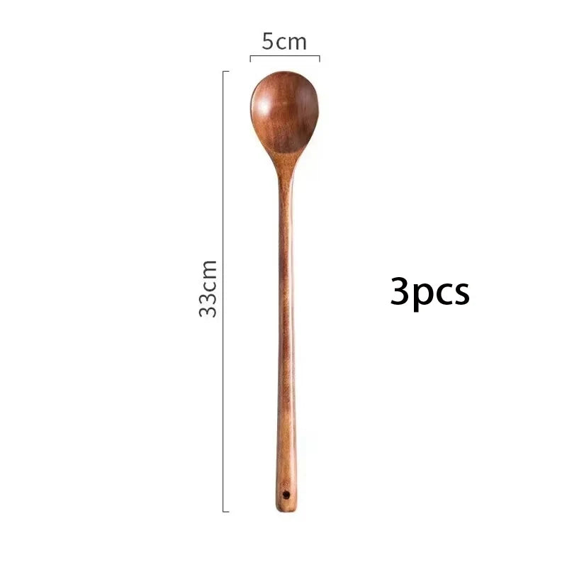1PC 13 Inch Long Handle Wooden Cooking Spoons, Long Stirring Spoons Mixing Spoon Soup Mixing Kitchen Tools Wooden Utensils
