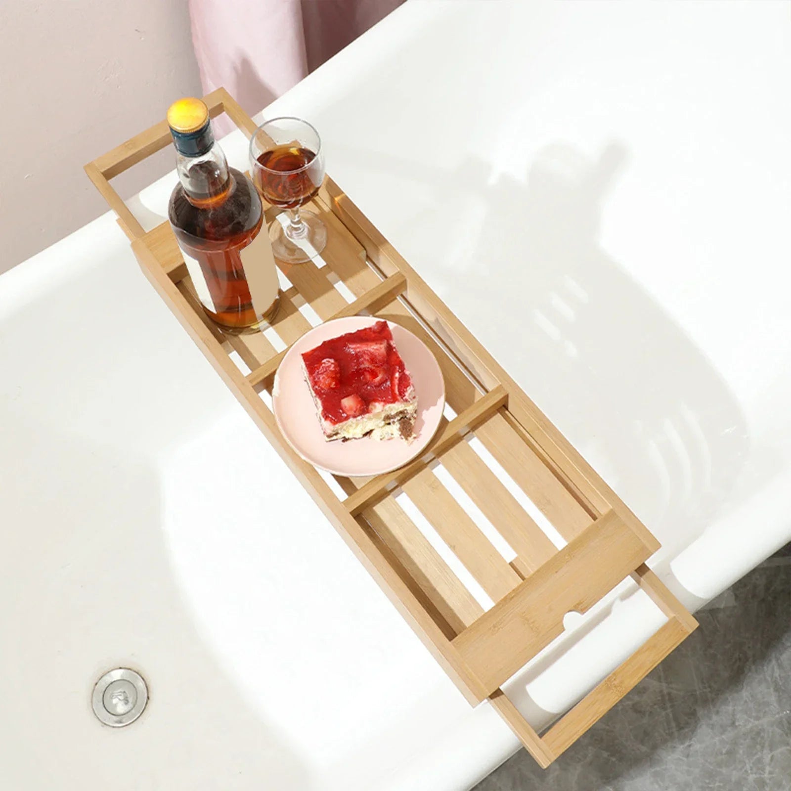 Bathtub Caddy Tray Expandable to 105cm with Bamboo Book Stand and Soap Tray,