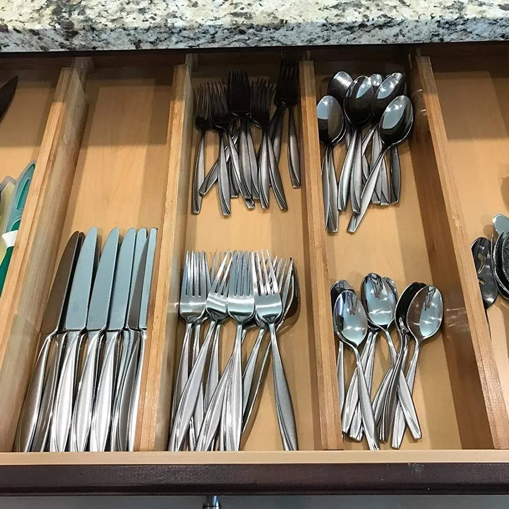 Kitchen Drawer Dividers, Adjustable Bamboo Drawer Organizer (17-22"), Expandable Utensil Organizer for Kitchen Storage, Closet, Dresser (4 Pack)