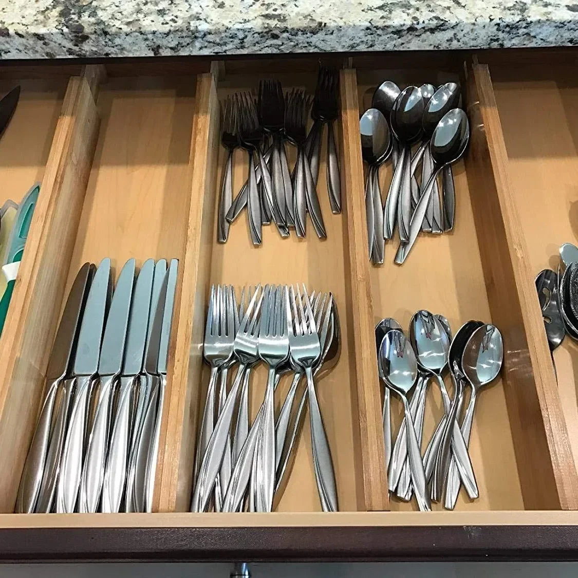 Kitchen Drawer Dividers, Adjustable Bamboo Drawer Organizer (17-22"), Expandable Utensil Organizer for Kitchen Storage, Closet, Dresser (4 Pack)