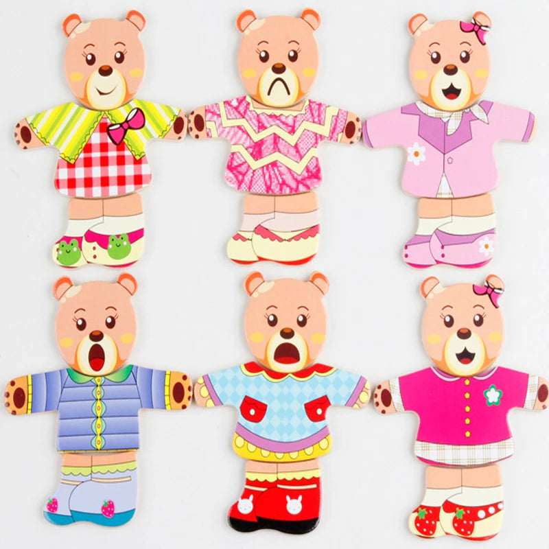 Melissa & Doug Mix 'n Match Wooden Bear Family Dress-Up Puzzle With Storage Case (45 pcs) - Wooden Teddy Bear Puzzle, Sorting And Matching Puzzles For Toddlers