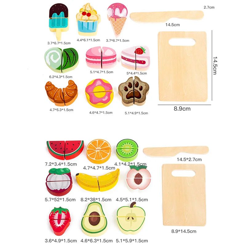 Wooden Play Food for Kids Kitchen Cutting Fruits Toys for Toddlers Pretend Vegetables Gift for Boys Girls Educational Toys