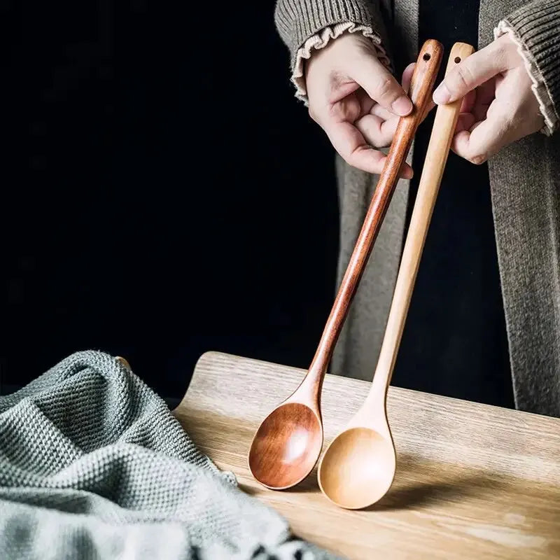 1PC 13 Inch Long Handle Wooden Cooking Spoons, Long Stirring Spoons Mixing Spoon Soup Mixing Kitchen Tools Wooden Utensils