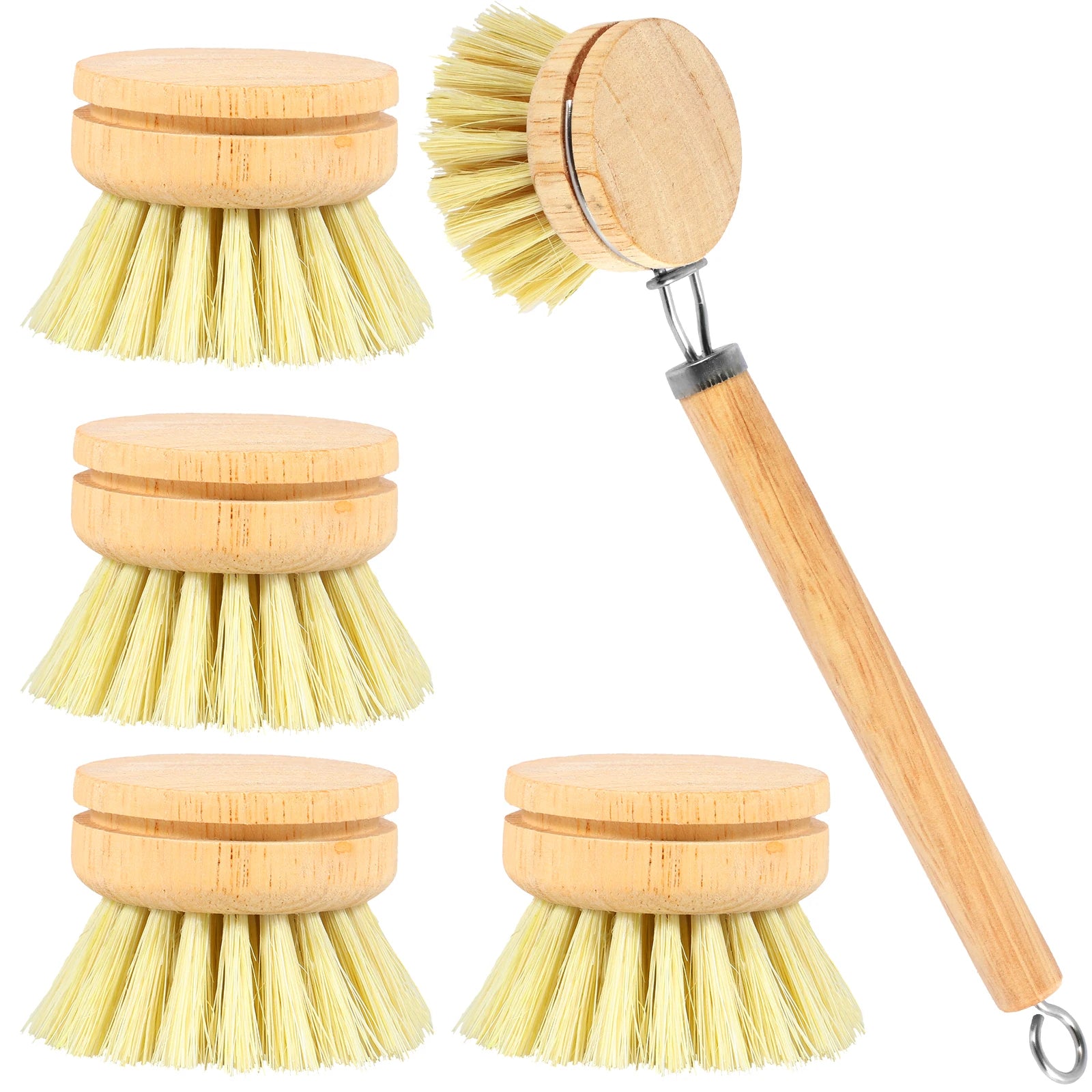 4/5 Piece Bamboo Dish Brush Set with Coconut Sponge - Wooden Dish Brush with Sisal and Palm Fiber, Natural Bamboo Dish Scrub Brush for Kitchen Cleaning Dishes, Pots, Pans, Bottles, Vegetables