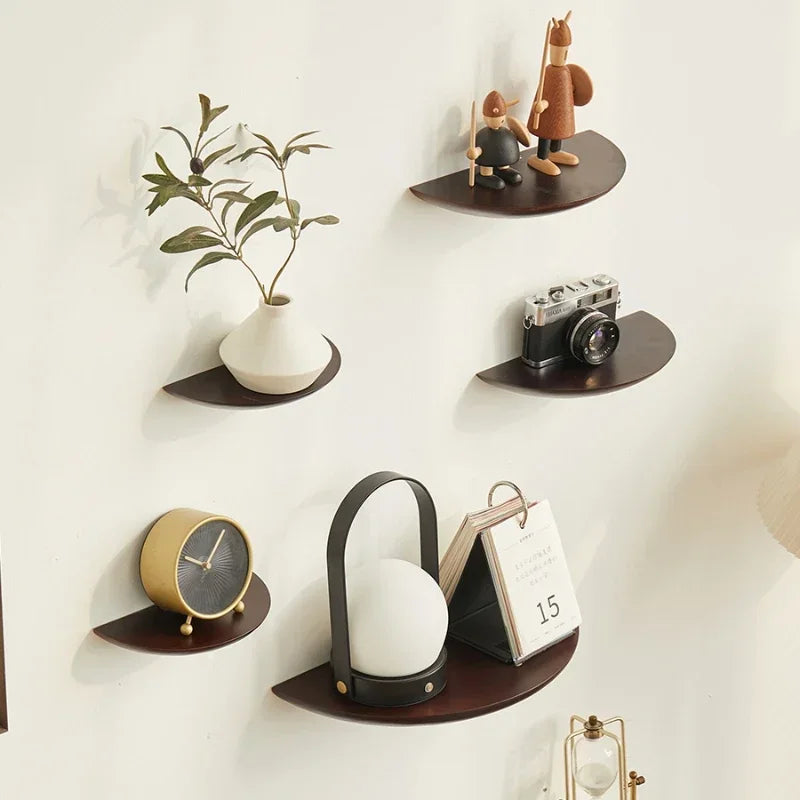 Semicircle Wooden Wall Shelf Background Wall Hanging Projector Display Stand Suspension Home Decoration Storage Organization