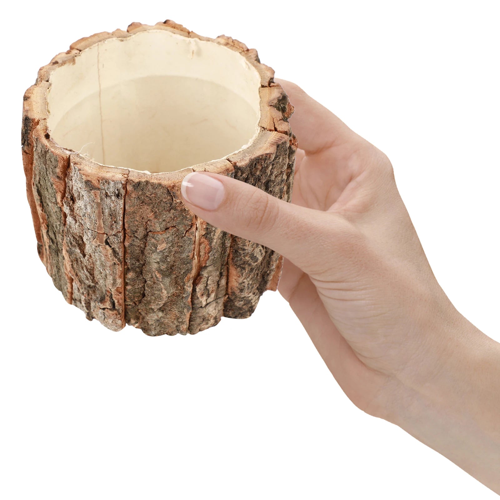Natural Wood Flower Pot & Tree Stump Planter - Artificial Plants & Rustic Bark Decoration