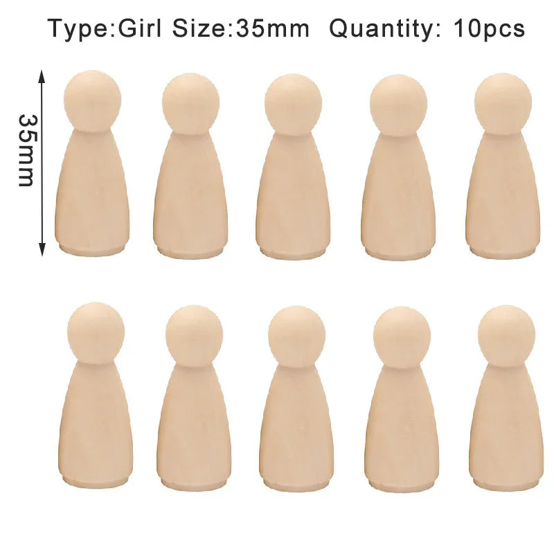 10pcs Wooden Peg Dolls, Unfinished Wooden Male People Shape Nature Plain Wood Body Dolls for Art Craft Projects DIY, Men Pattern
