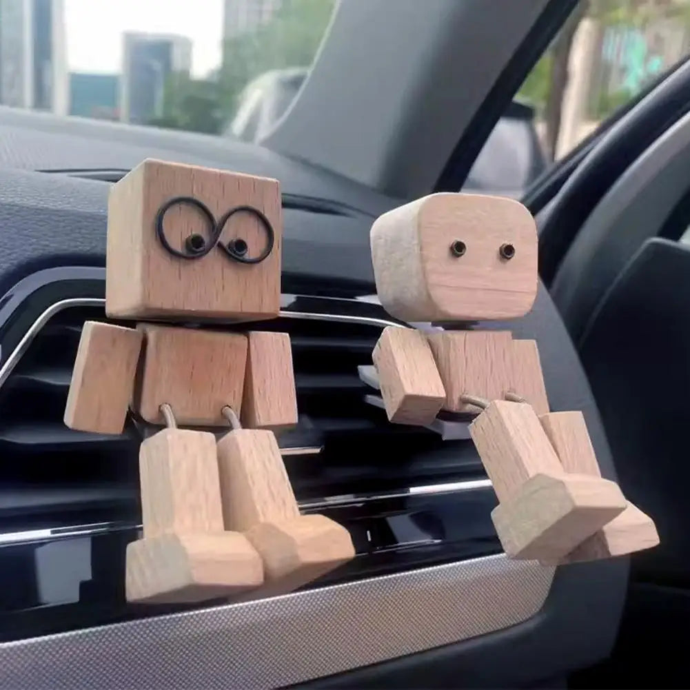 Shaking Wooden Man Figurine, Handmade Shaking Feet Wooden Doll, Car Ornaments,Funny Wood Desktop Decor, Creative Gifts Commutes with Multiple Magnetic Decorations, Car Dashboard Decorations