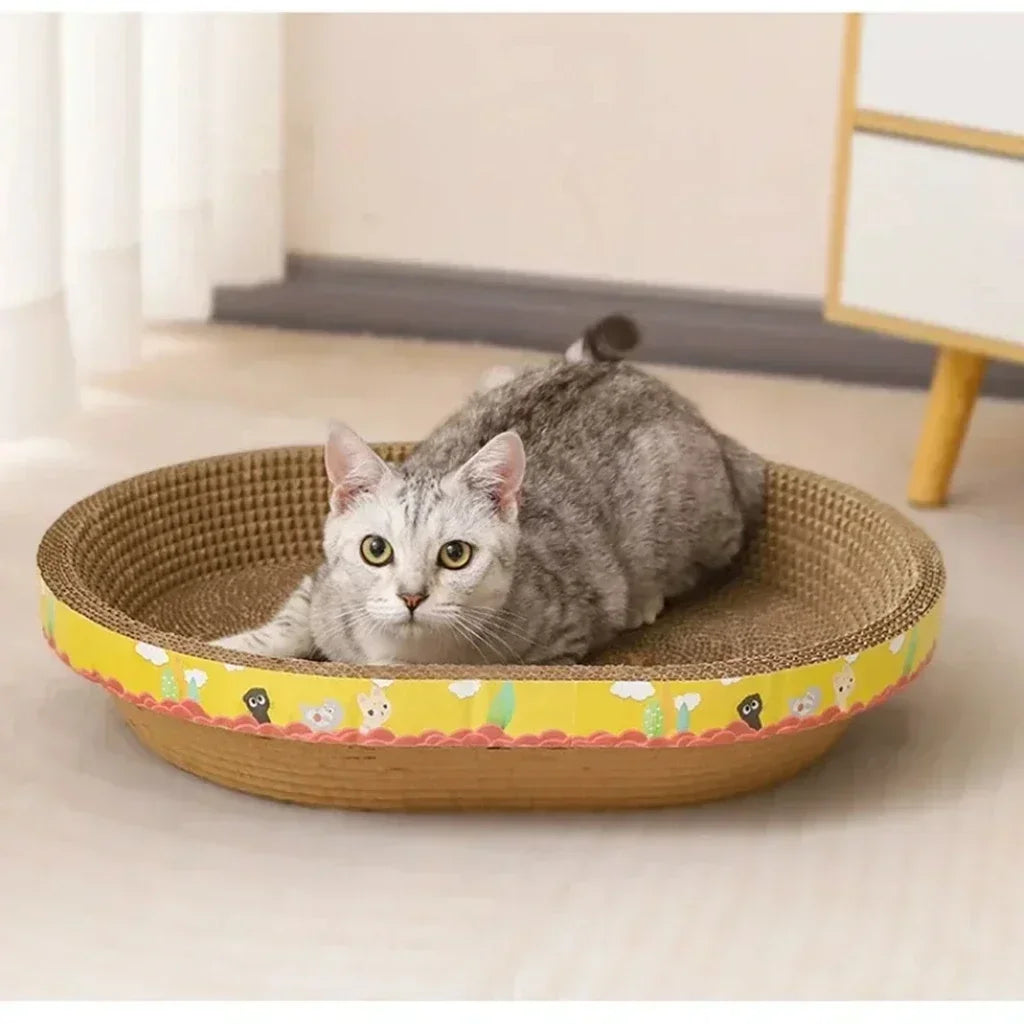 Cat Scratcher Cardboard, Oval Cat Scratch Pad Bowl Nest for Indoor Cats, Round Cat Scratching Board Corrugated Lounge Cat Bed, Furniture Protector for Couch