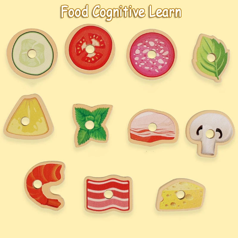 Cutting Play Food Toy for Kids Kitchen,Wooden Pizza Set Pretend Play Kitchen Accessories,Learning Toy Birthday Gifts for Boys Girls Toddlers