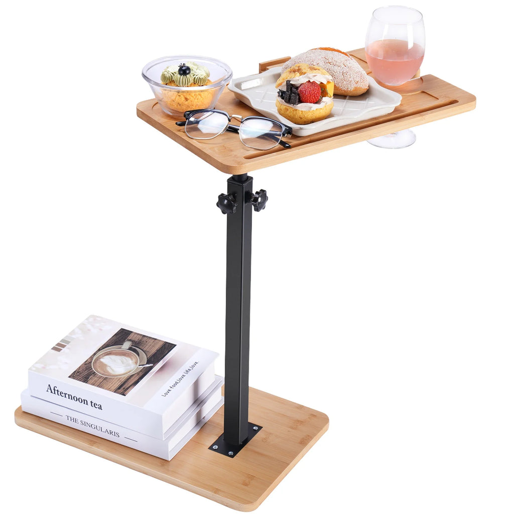 Sofa Couch Arm Table Tv Tray Small Bed Stand C Shaped Side End Tables for Living Room, Bedroom, Bedside Walnut