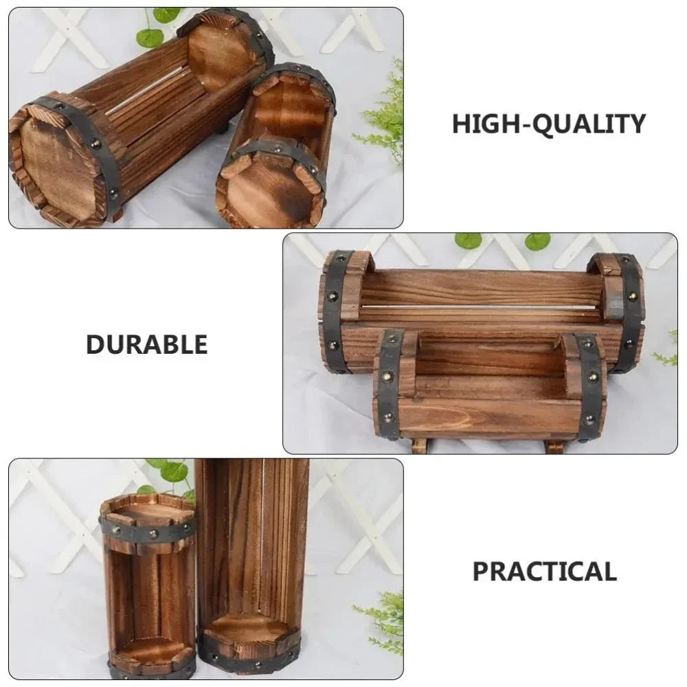 Rustic Half Barrel Planters 2 Pack Wood Planter Boxes, Outdoor Wood Flower Pots Wooden Planters for Garden, Patio, Balcony