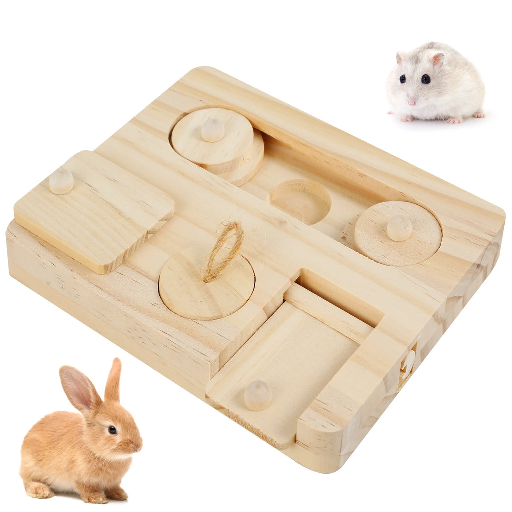 Guinea Pig Foraging Toys, 6 in 1 Hamsters Wooden Interactive Enrichment Toys, Treat Dispenser for Small Animal, for Rabbits, Bunny, Chinchillas, Rats and Gerbils