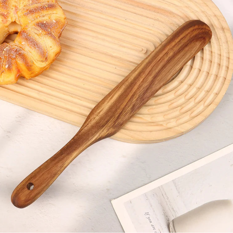 Skinny Spurtle for Sourdough Starter, Mixing, Reaching Bottom of Jar, Dough Whisk, Natural from High Moist Resistance Teak, Spurtles Kitchen Tools Wooden Kitchen Utensils for NonStick Cookware