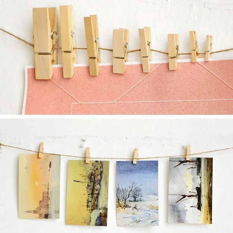 Mini Clothespins, Mini Clothes Pins for Photo Natural Wooden Small Picture Clips for Crafts 50pcs Decorative Wood Clips for Wall Hanging Pictures