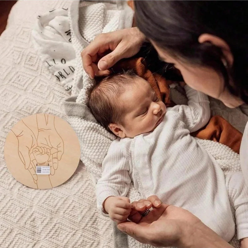 Newborn Baby Announcement Sign, Wooden Engraved Baby Birth Hospital Bracelet Holder Hello World Newborn Announcement Board Welcome Baby Shower Decor