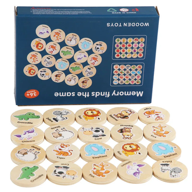 Wooden Memory Matching Game,Matching Animal Wood Chips Educational Matching Game for Toddlers Preschool 4 5 6 Years Old