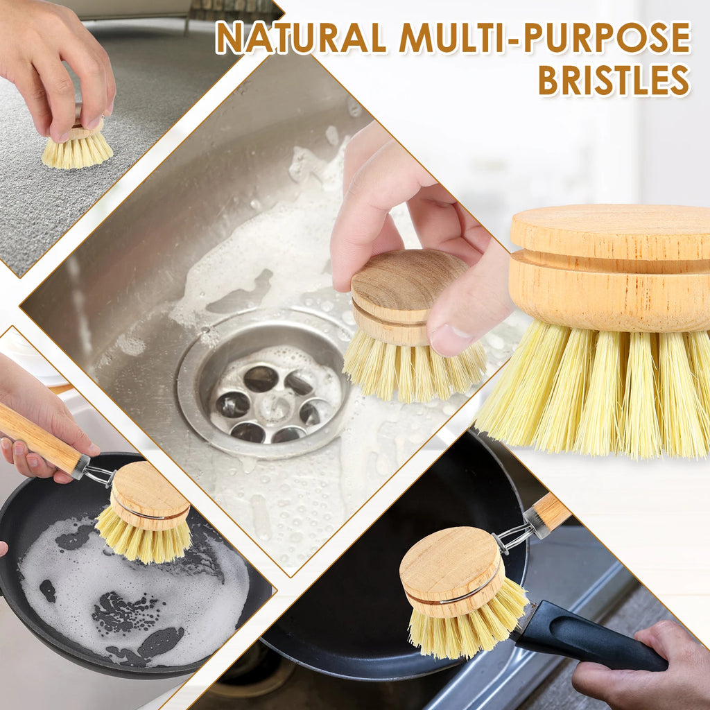 4/5 Piece Bamboo Dish Brush Set with Coconut Sponge - Wooden Dish Brush with Sisal and Palm Fiber, Natural Bamboo Dish Scrub Brush for Kitchen Cleaning Dishes, Pots, Pans, Bottles, Vegetables