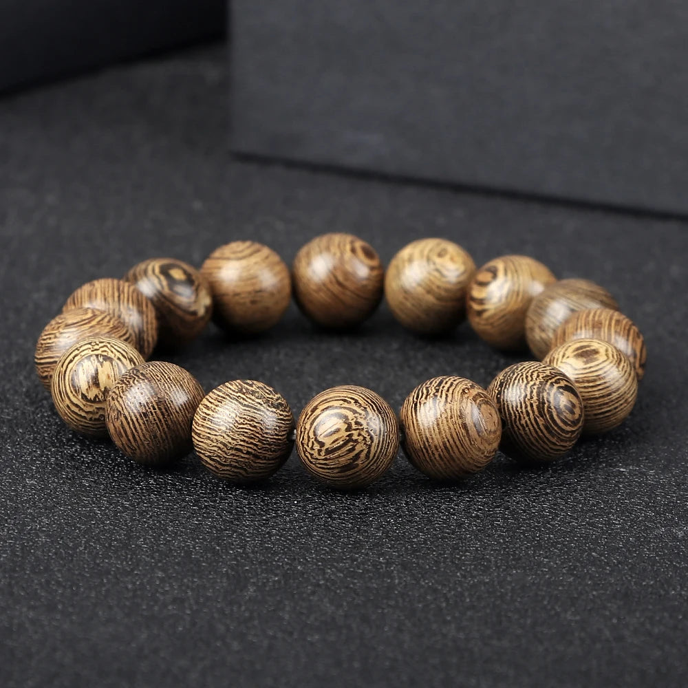Handmade Unisex 12 Beads Natural Bubinga Wood Prayer Beads Link Wrist Meditation Star Ring Circumstellar Decompression Bracelet Rosary Mala Necklace Chain for Men Women