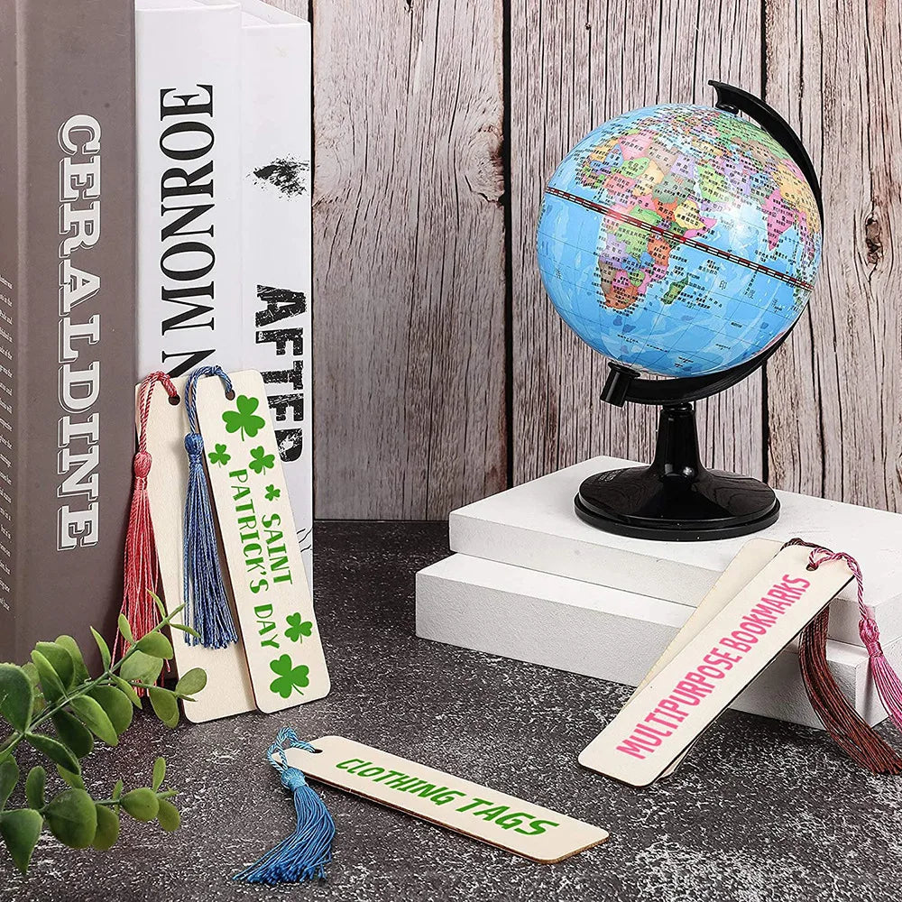 10/20/40/60 Pieces Wood Bookmark Blank Bulk Unfinished Bookmarks with Tassels DIY Craft Wooden Hanging Tag Ornaments with Holes for Back to School Classroom Christmas Gift
