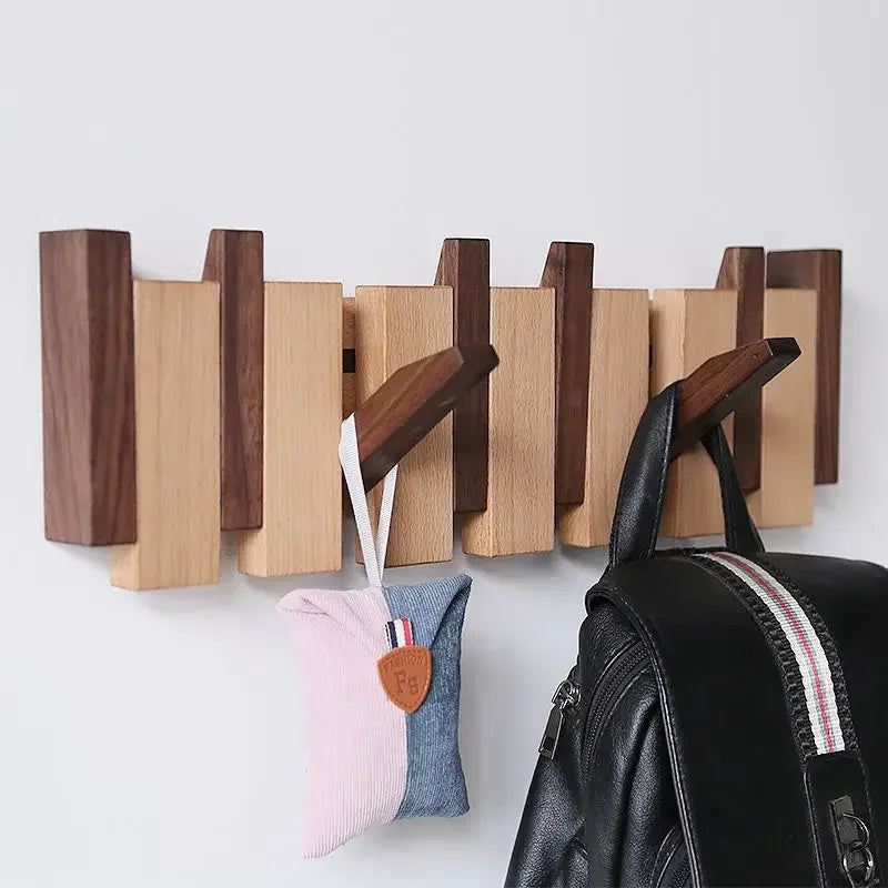 Natural Wood Wall Mounted Piano Coat Rack| Coat Rack Wall Mount| Flip Down Wall Hook Rack 5 Hooks| Entryway Wall Art Hook,Made of Acacia Wood (Wood Wax Oil Dyed Walnut Color).Wall Art