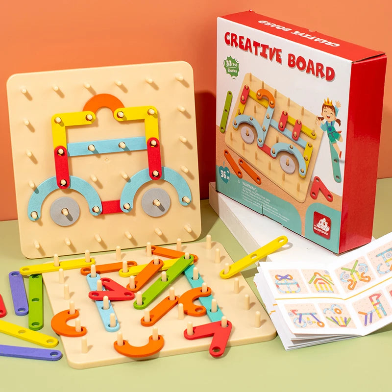 Munyee Hua Wooden Geometric Shapes Puzzle Board, Montessori Educational Toys for Early Childhood，3 Year Old+