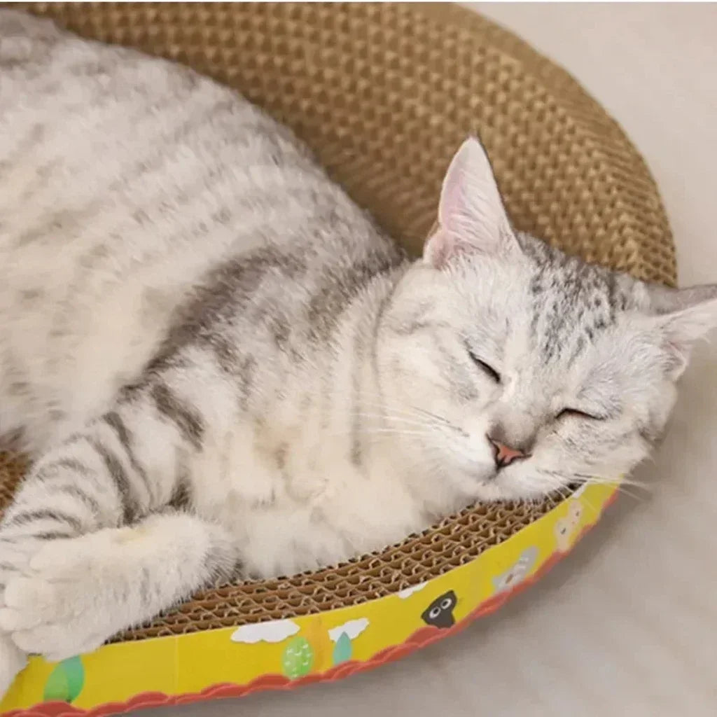 Cat Scratcher Cardboard, Oval Cat Scratch Pad Bowl Nest for Indoor Cats, Round Cat Scratching Board Corrugated Lounge Cat Bed, Furniture Protector for Couch
