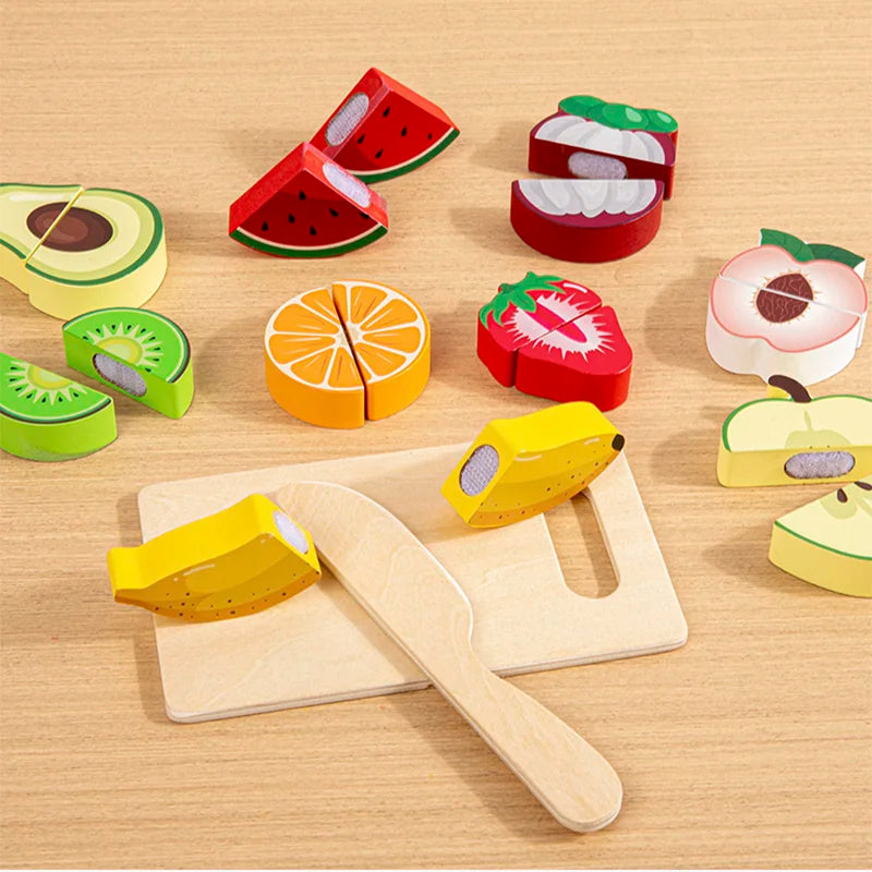 Wooden Play Food for Kids Kitchen Cutting Fruits Toys for Toddlers Pretend Vegetables Gift for Boys Girls Educational Toys