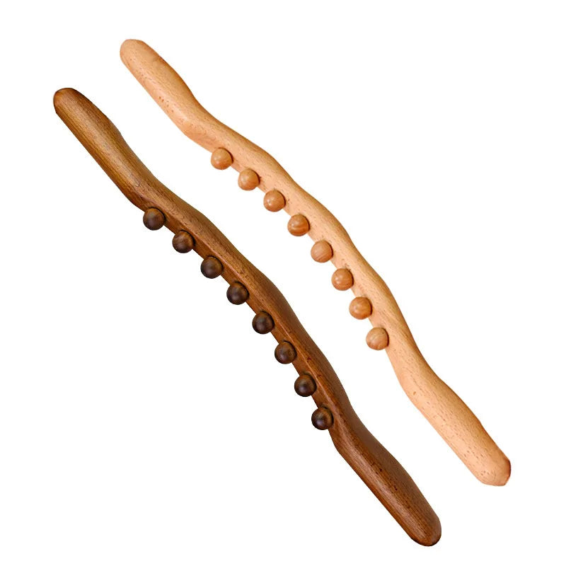 Guasha Wood Massage Stick Tools Wooden Therapy Scraping Lymphatic Drainage Massager, Double Row 20 Beads Point Treatment Gua Sha Tools, Stomach Cellulite Massager, Myofascial Release Tool