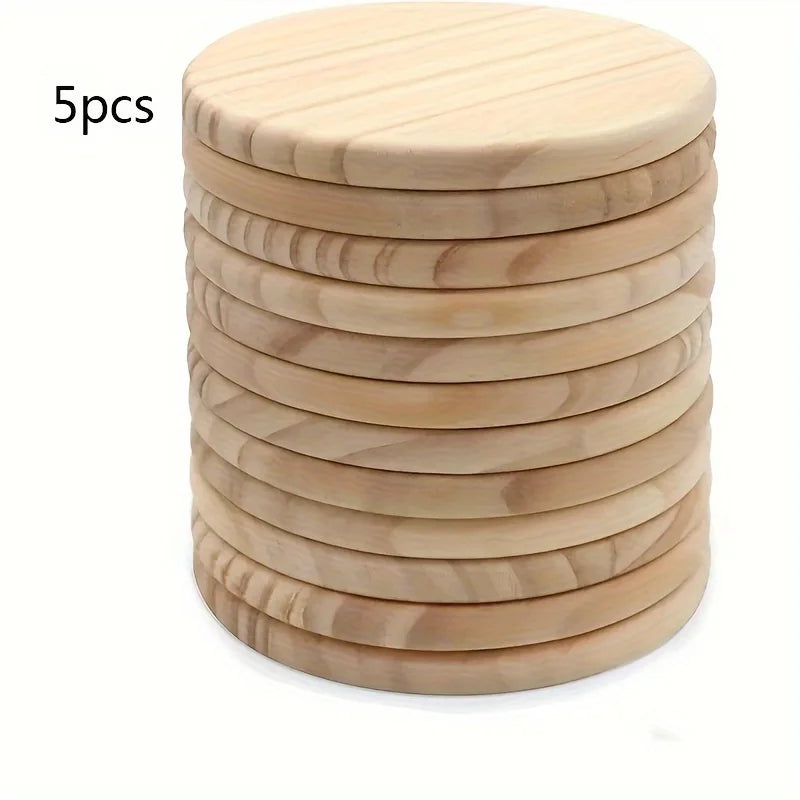 5pc Unfinished Round Wood Coasters, SIJDIEE 4 Inch Blank Wooden Coaster Crafts with Non-Slip Silicon Dots for DIY Stained Painting Wood Engraving Home Decoration