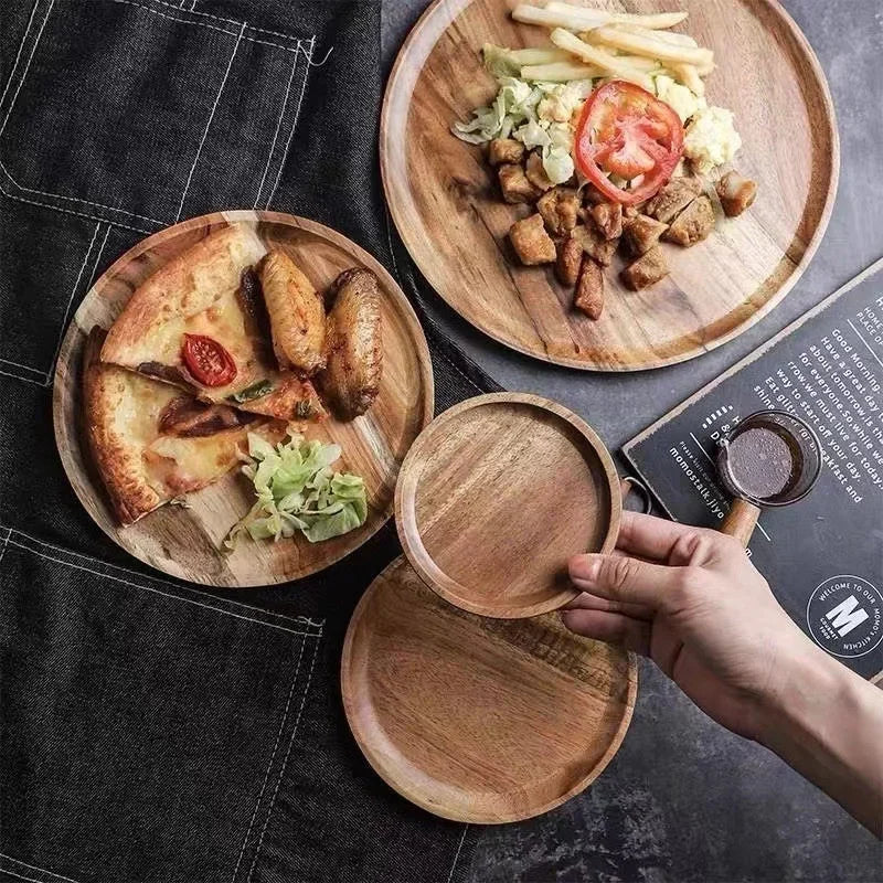 Bamboo Serving Platter, Round Wood Tray, Wooden Serving Tray, Fruit, Bread, Salad Plate, Charcuterie Serving Board