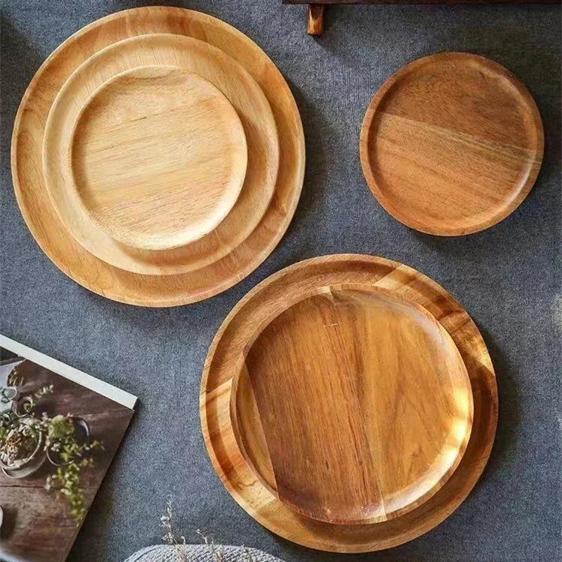 Bamboo Serving Platter, Round Wood Tray, Wooden Serving Tray, Fruit, Bread, Salad Plate, Charcuterie Serving Board